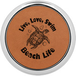 Sea Turtles Leatherette Round Coaster w/ Silver Edge (Personalized)