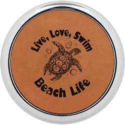 Sea Turtles Leatherette Round Coaster w/ Silver Edge - Single or Set (Personalized)