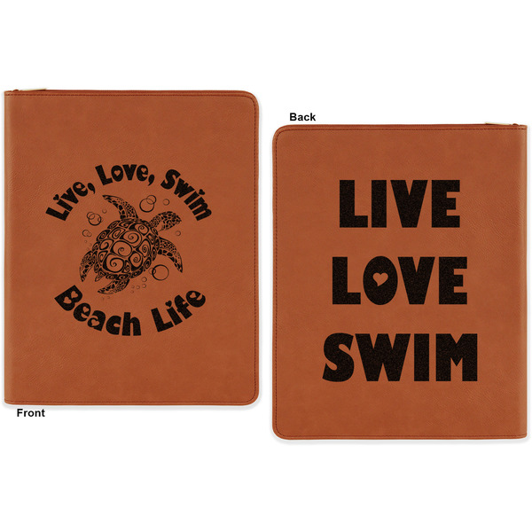 Sea Turtles Cognac Leatherette Zipper Portfolios with Notepad - Double Sided - Apvl