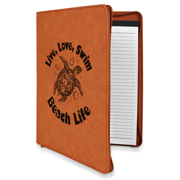 Custom Sea Turtles Leatherette Zipper Portfolio with Notepad - Double Sided (Personalized)