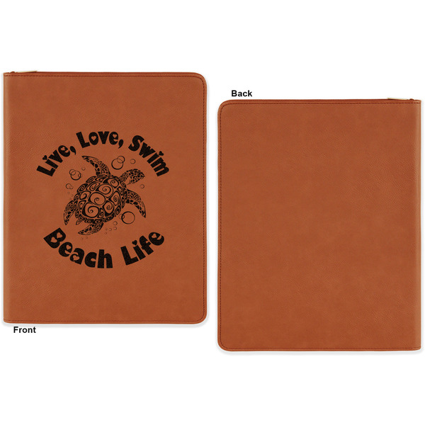 Sea Turtles Cognac Leatherette Zipper Portfolios with Notepad - Single Sided - Apvl