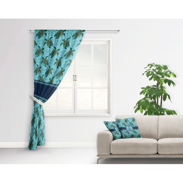 Sea Turtles Curtain With Window and Rod - in Room Matching Pillow
