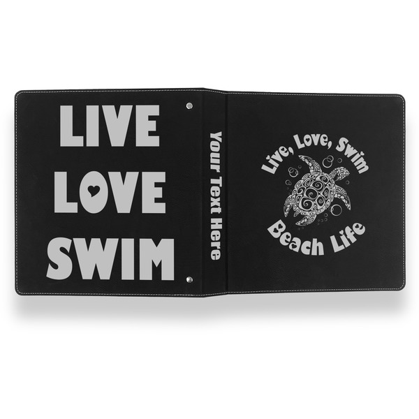 Sea Turtles Leather Binder - 1" - Black- Back Spine Front View