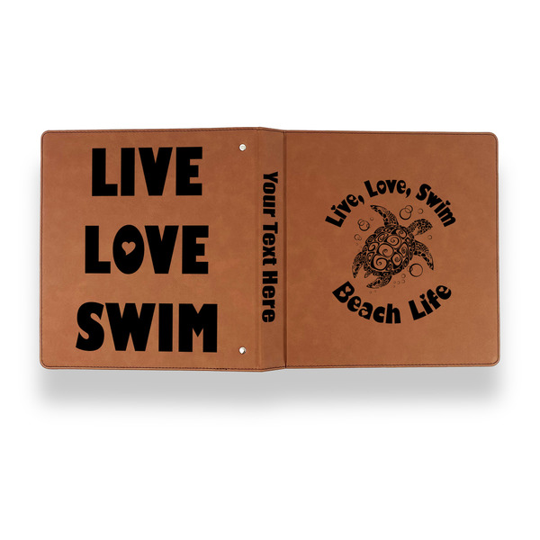 Sea Turtles Leather Binder - 1" - Rawhide - Back Spine Front View