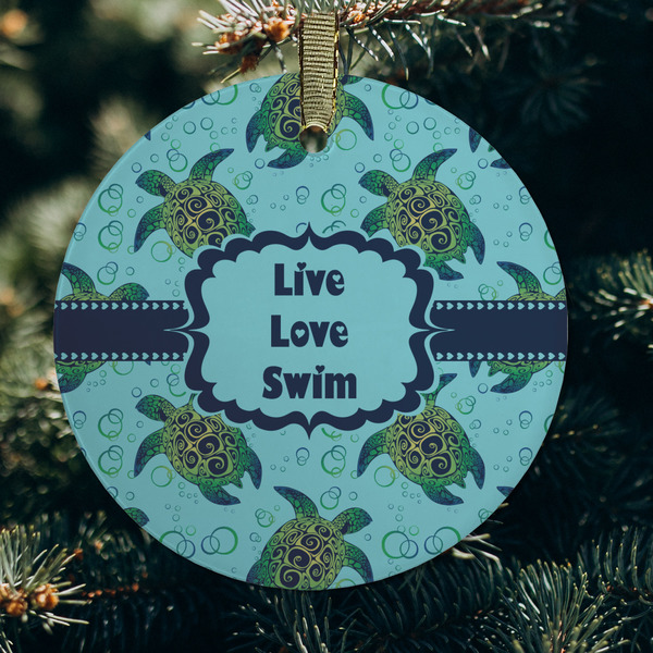 Sea Turtles Frosted Glass Ornament - Round (Lifestyle)