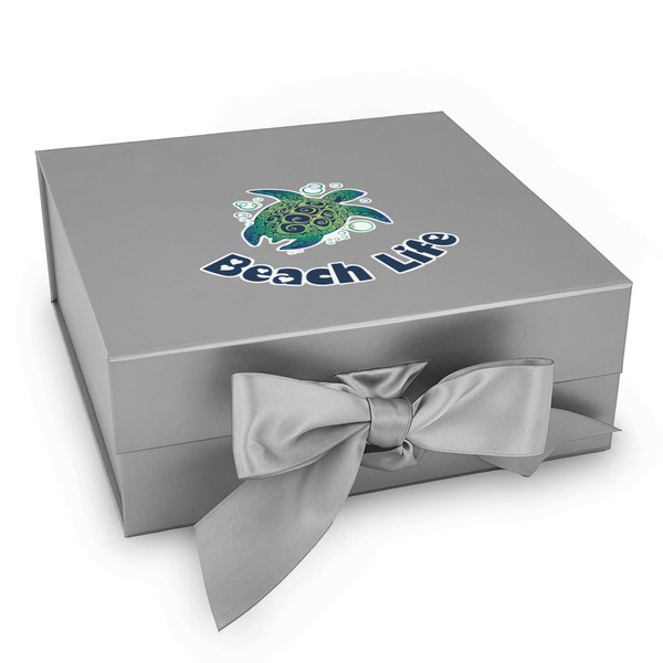 Custom Sea Turtles Gift Box with Magnetic Lid - Silver