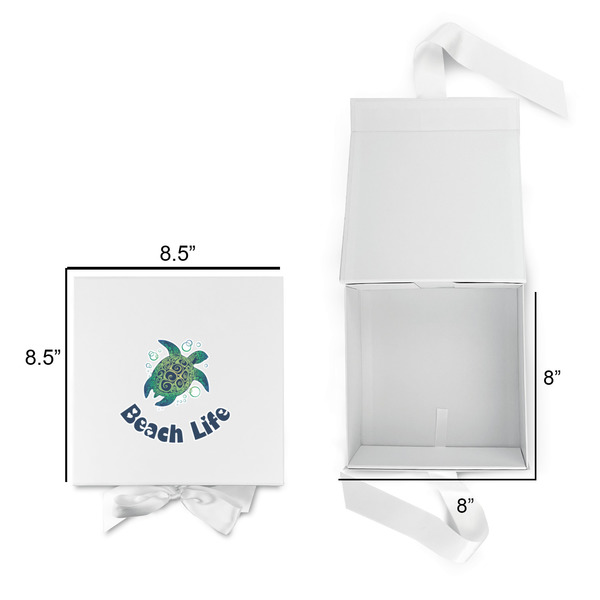 Sea Turtles Gift Boxes with Magnetic Lid - White - Open & Closed
