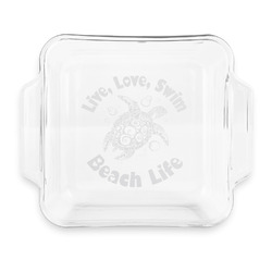 Sea Turtles Glass Cake Dish with Truefit Lid - 8in x 8in