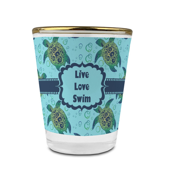Sea Turtles Glass Shot Glass - With gold rim - FRONT