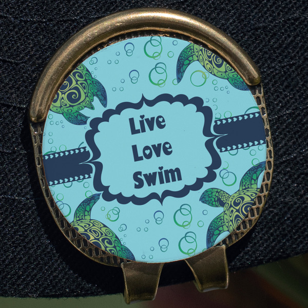 Sea Turtles Golf Ball Marker Hat Clip - Gold - Close Up