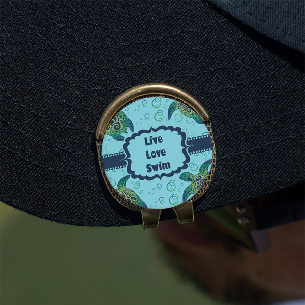 Sea Turtles Golf Ball Marker Hat Clip - Gold - On Hat