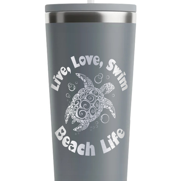 Sea Turtles Grey RTIC Everyday Tumbler - 28 oz. - Close Up