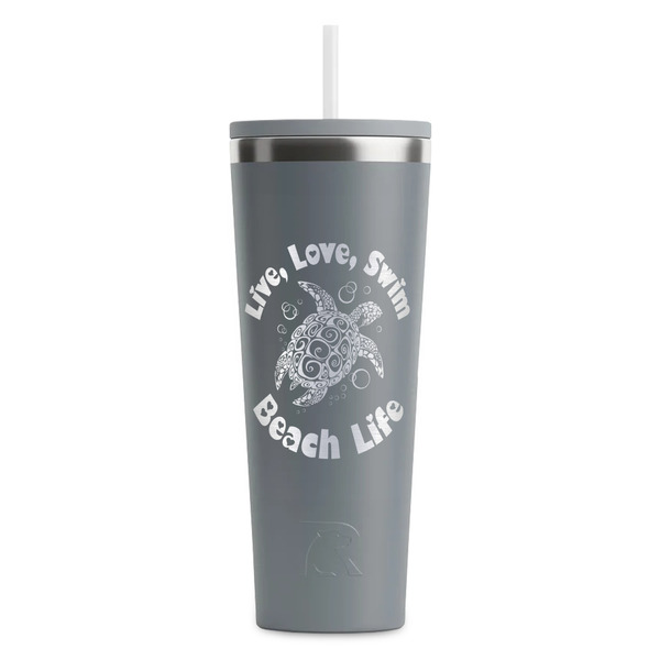 Custom Sea Turtles RTIC Everyday Tumbler with Straw - 28oz - Grey - Single-Sided