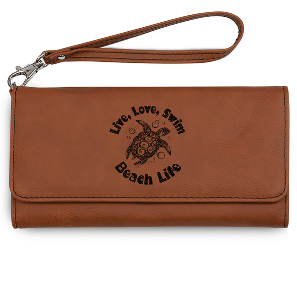 Custom Sea Turtles Ladies Leatherette Wallet - Laser Engraved - Rawhide