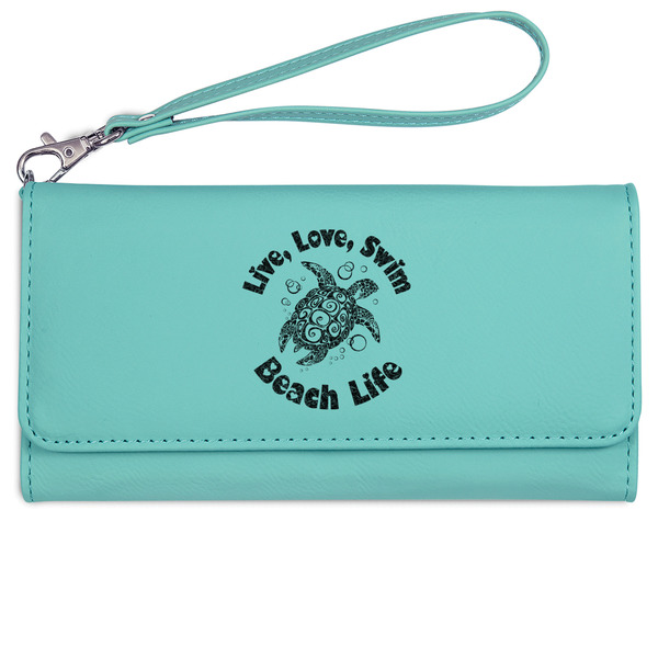 Sea Turtles Ladies Wallet - Leather - Teal - Front View