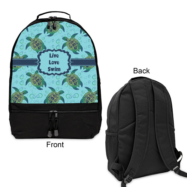 Sea Turtles Large Backpack - Black - Front & Back View