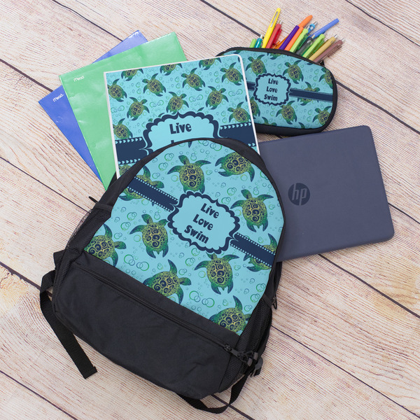 Sea Turtles Large Backpack - Black - With Stuff