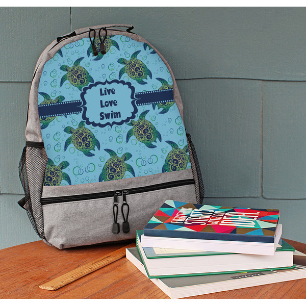 Sea Turtles Large Backpack - Gray - On Desk