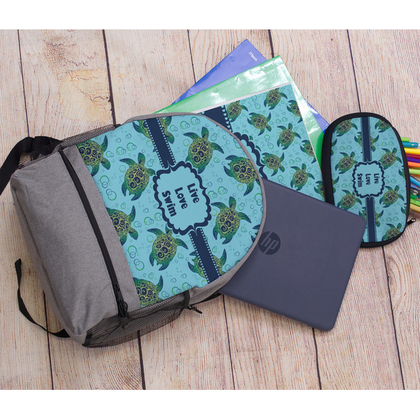 Sea Turtles Large Backpack - Gray - With Stuff