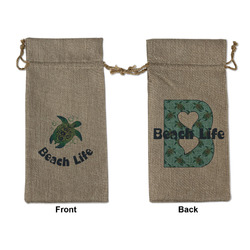 Sea Turtles Large Burlap Gift Bag - Front & Back