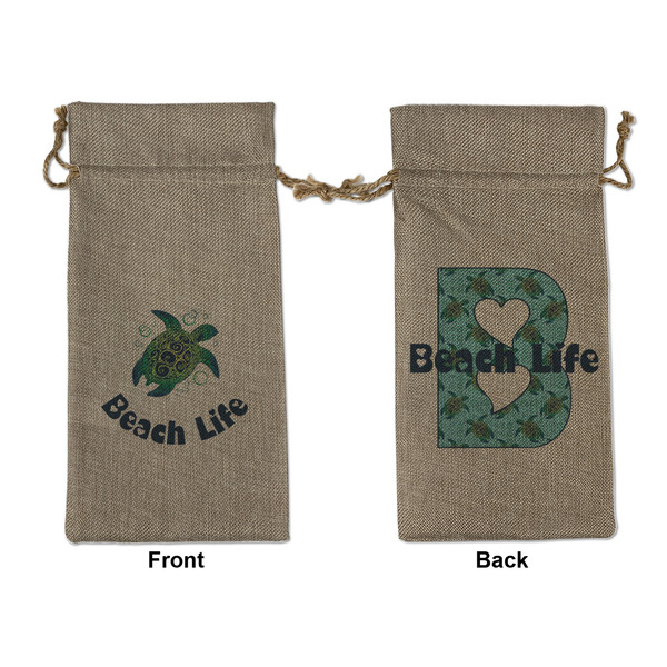 Custom Sea Turtles Large Burlap Gift Bag - Front & Back