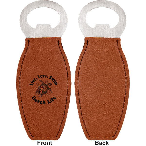 Sea Turtles Leather Bar Bottle Opener - Front and Back (single sided)