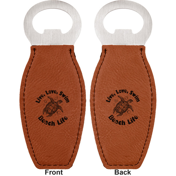 Sea Turtles Leather Bar Bottle Opener - Front and Back