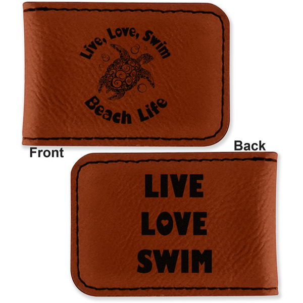 Sea Turtles Leatherette Magnetic Money Clip - Front and Back