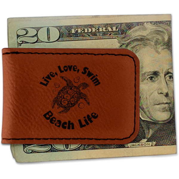 Custom Sea Turtles Leatherette Magnetic Money Clip - Double Sided (Personalized)