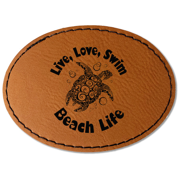 Custom Sea Turtles Faux Leather Iron On Patch - Oval