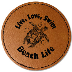 Sea Turtles Faux Leather Iron On Patch - Round