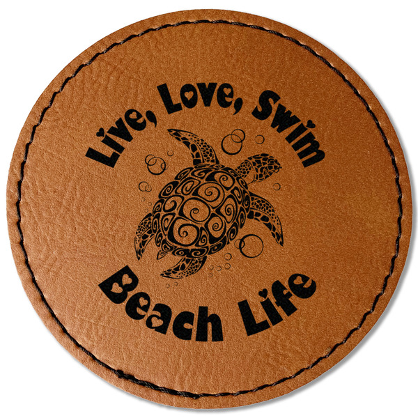 Custom Sea Turtles Faux Leather Iron On Patch - Round