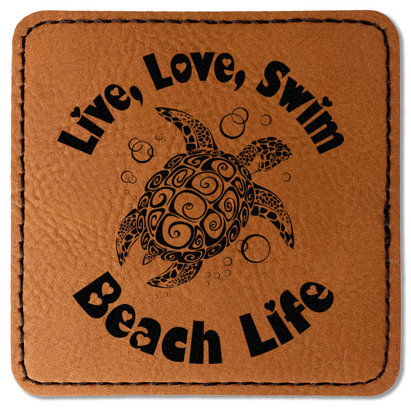 Custom Sea Turtles Faux Leather Iron On Patch - Square