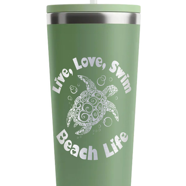 Sea Turtles Light Green RTIC Everyday Tumbler - 28 oz. - Close Up