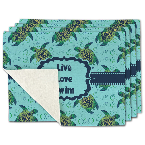 Custom Sea Turtles Single-Sided Linen Placemat - Set of 4