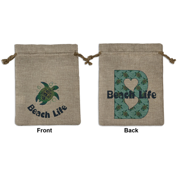 Custom Sea Turtles Medium Burlap Gift Bag - Front & Back