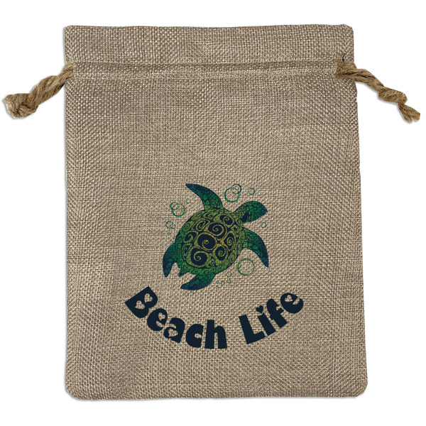 Custom Sea Turtles Medium Burlap Gift Bag - Front