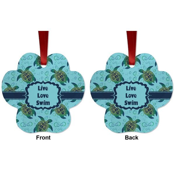 Sea Turtles Metal Paw Ornament - Front and Back
