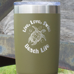 Sea Turtles 20 oz Stainless Steel Tumbler - Olive - Single Sided