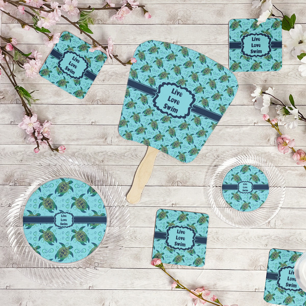Sea Turtles Party Supplies Combination Image - All items - Plates, Coasters, Fans
