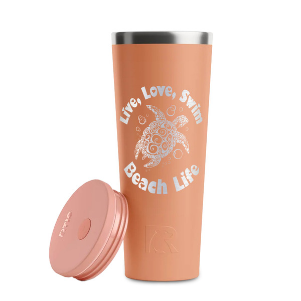Sea Turtles Peach RTIC Everyday Tumbler - 28 oz. - Lid Off