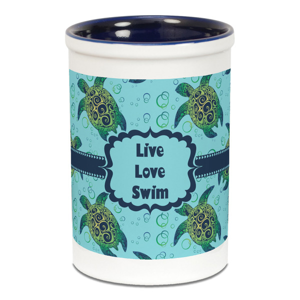 Custom Sea Turtles Ceramic Pencil Holders - Blue