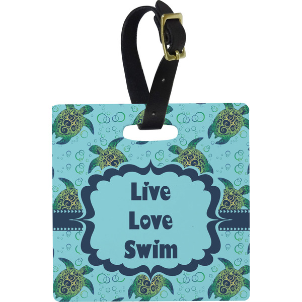 Custom Sea Turtles Plastic Luggage Tag - Square