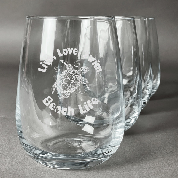 Custom Sea Turtles Stemless Wine Glasses (Set of 4) (Personalized)