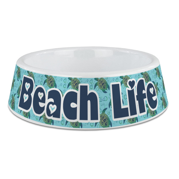 Custom Sea Turtles Plastic Dog Bowl - Large