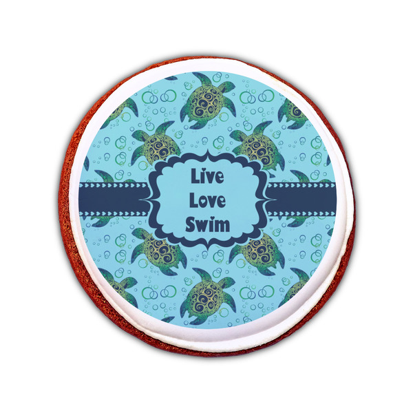 Sea Turtles Printed Icing Circle - Small - On Cookie