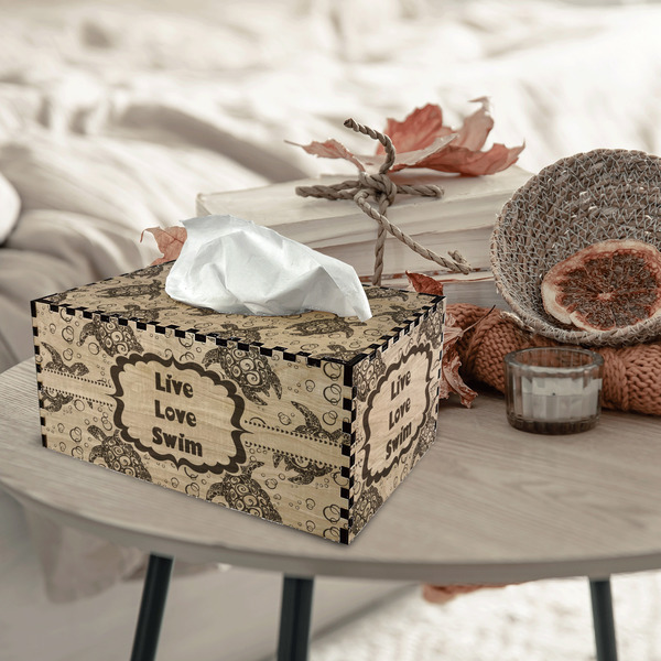 Sea Turtles Rectangle Tissue Box Covers - Wood - In Context