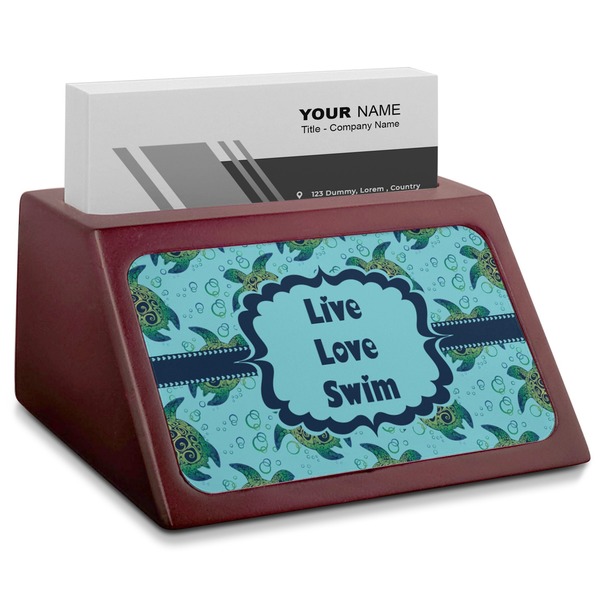 Custom Sea Turtles Red Mahogany Business Card Holder (Personalized)