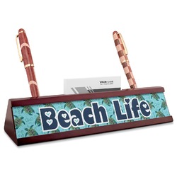 Sea Turtles Red Mahogany Nameplate with Business Card Holder (Personalized)