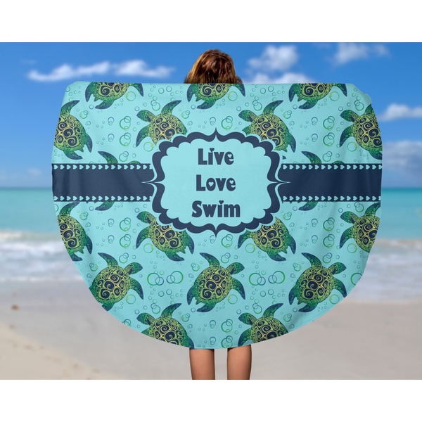 Sea Turtles Round Beach Towel - In Use